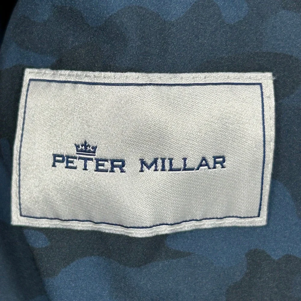 Peter Millar Slub Cotton Linen Shirt Jacket Mens XL Blue Camo Lined Elbow Patch